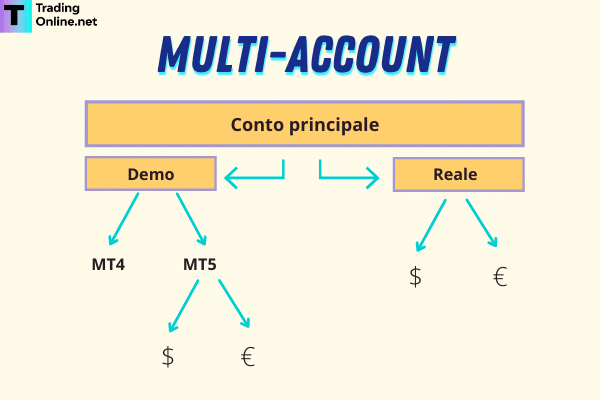esempio di come si può utilizzare la funzionalità multi-account di fp markets per la gestione complessiva del conto